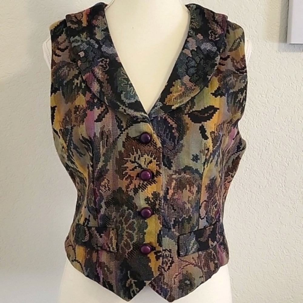 Vintage‎ 1980s 80s Tapestry Handmade Granny Vest Grannycore